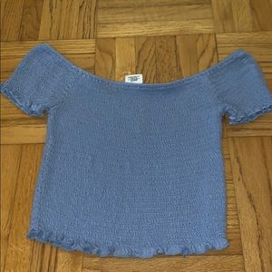 Off the shoulder blue top